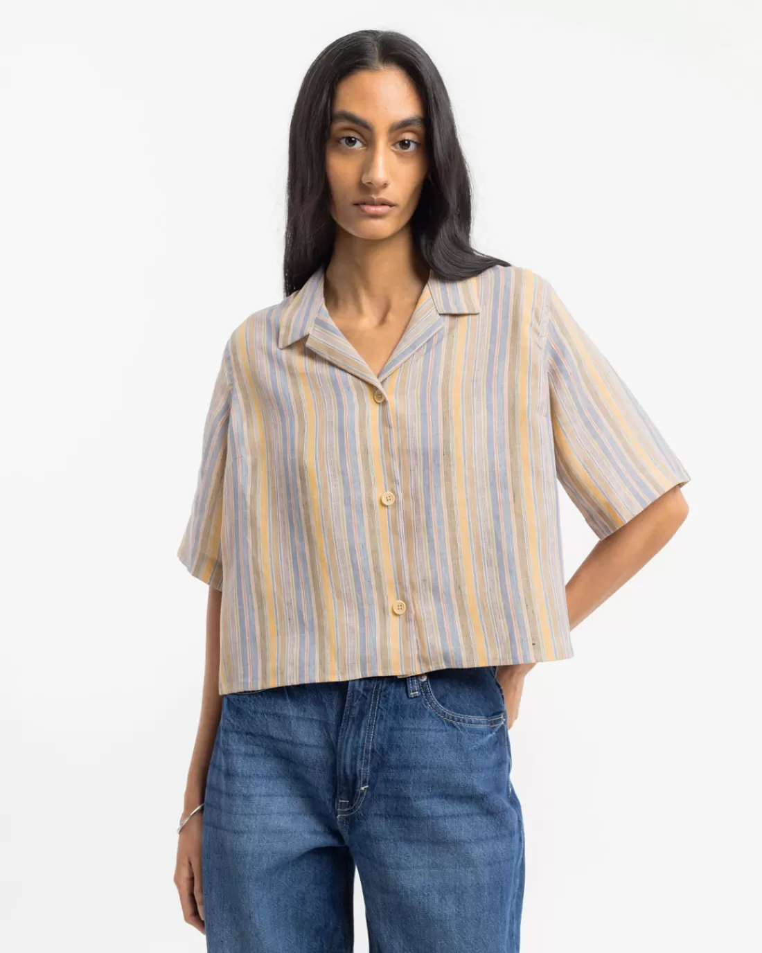 Shirts & Blouses | Rotholz Cropped Bowling Shirt Multi Stripe