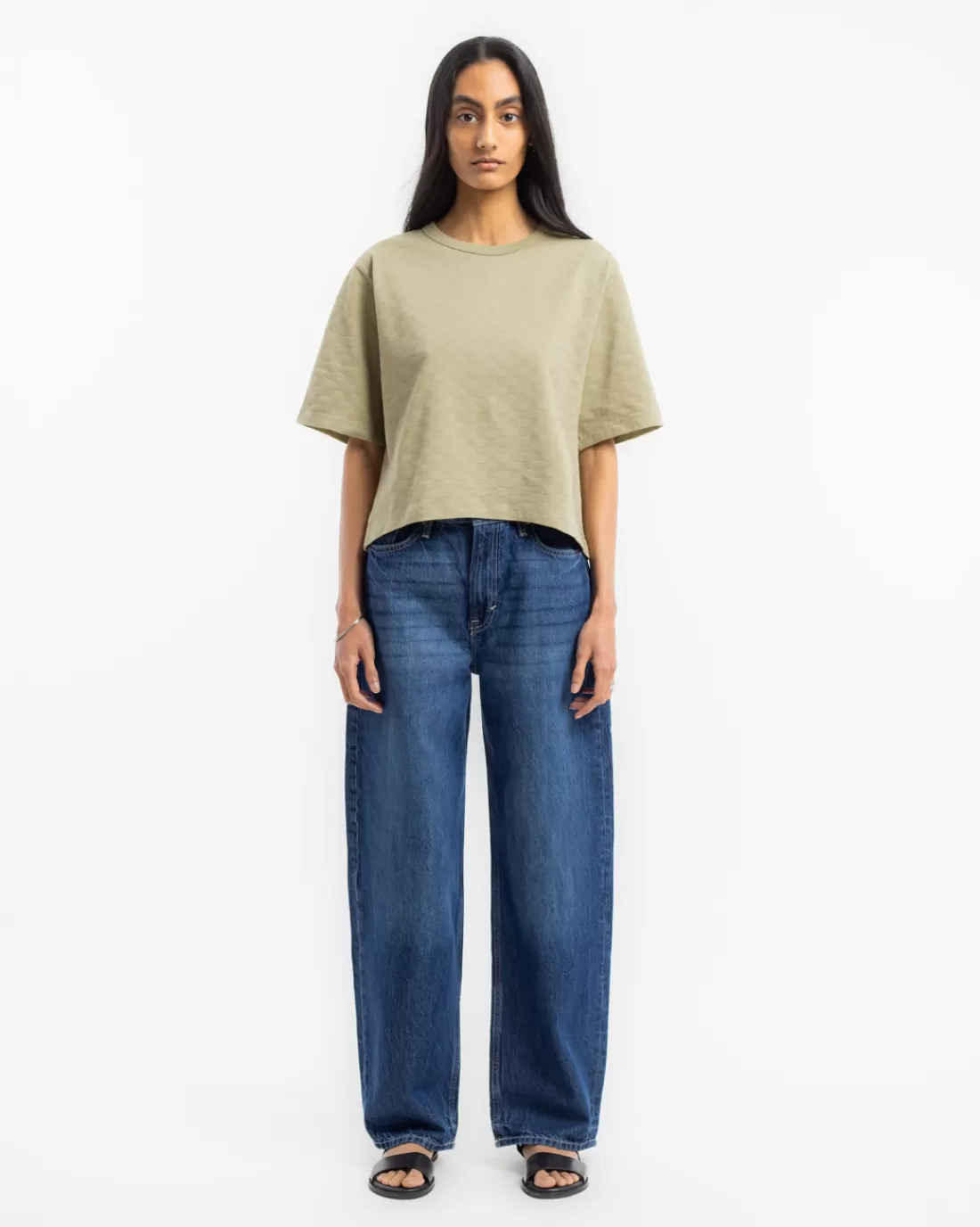 T-Shirts & Tops | Rotholz Cropped Tonal Check T-Shirt Seafoam Green