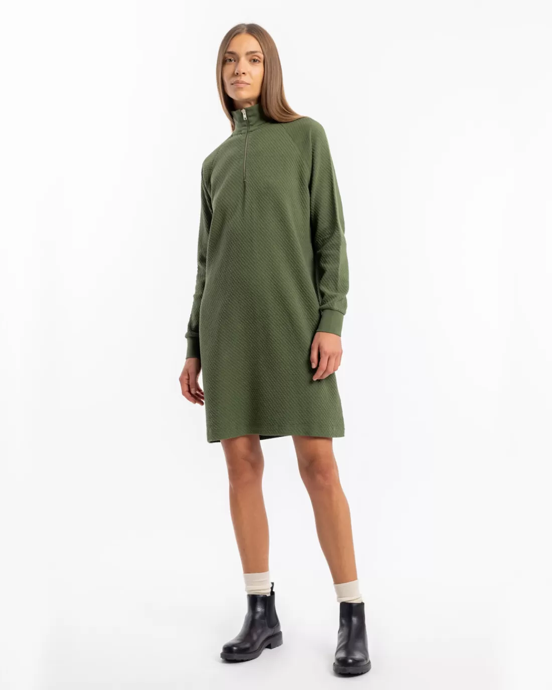 Dresses & Skirts | Rotholz Half Zip Waffle Dress Organic Cotton - Green