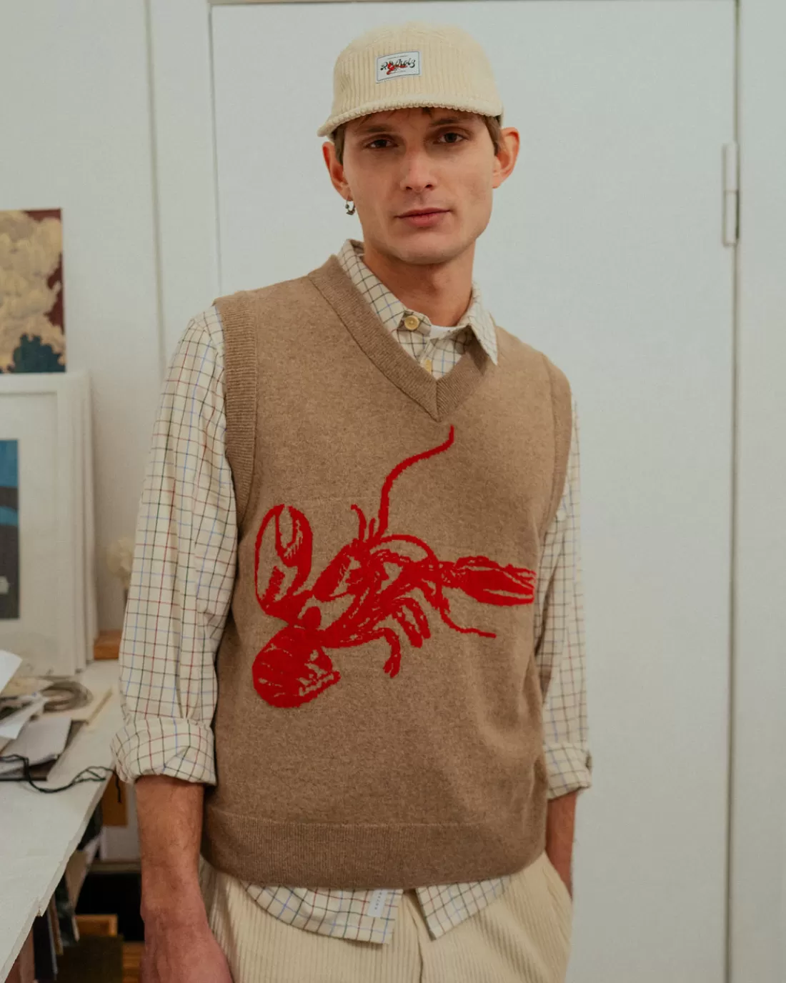 Knitwear | Knitwear | Rotholz Lobster Knit Vest Wool-Blend - Soft Clay