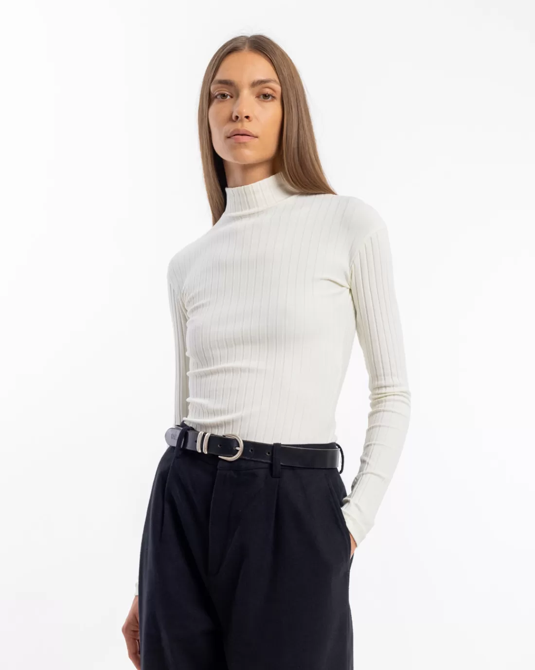 T-Shirts & Tops | Rotholz Longsleeve Mockneck T-Shirt Organic Cotton - Off-White