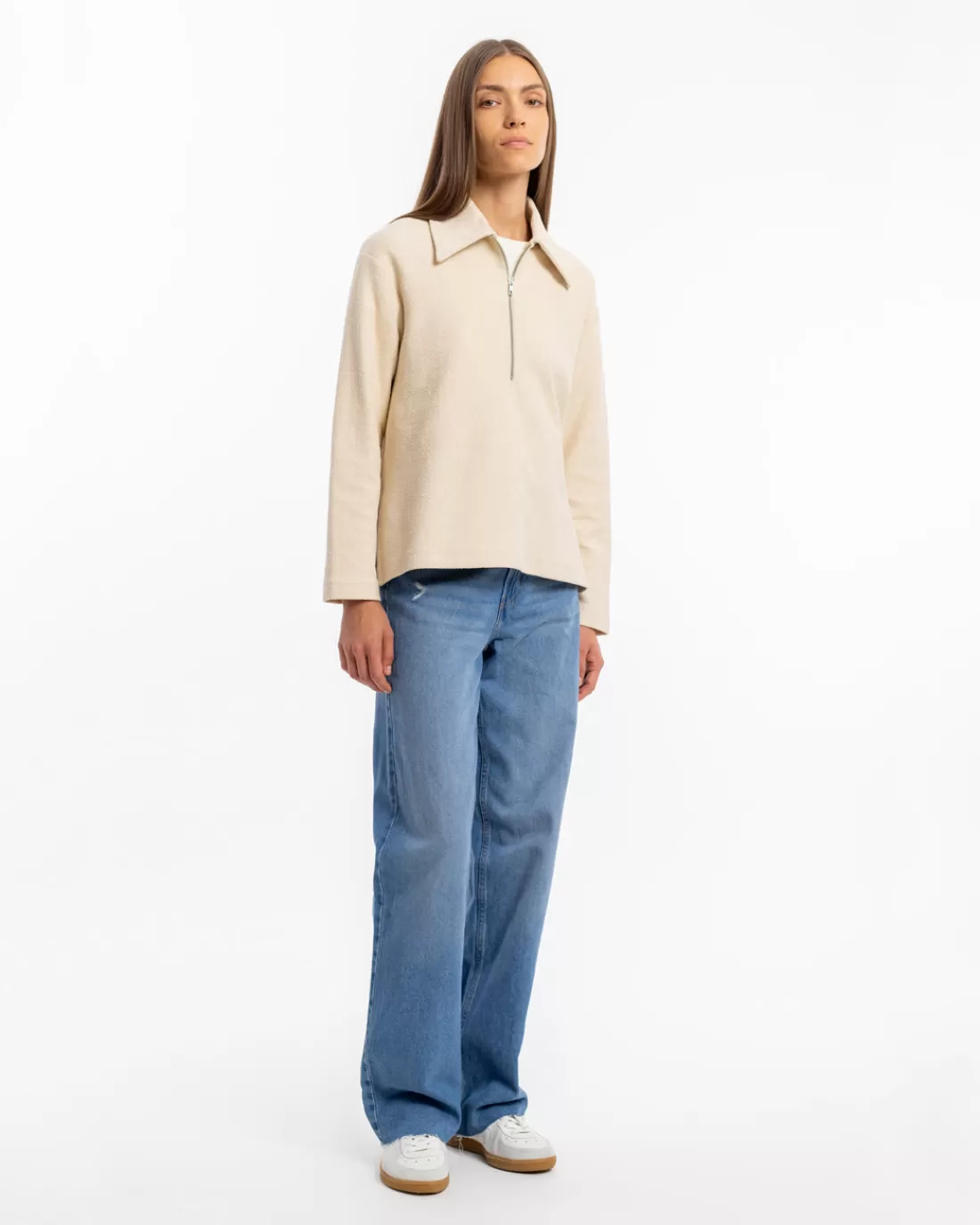 Sweatshirts | Rotholz Polo Zip Sweatshirt Organic Cotton - Cream