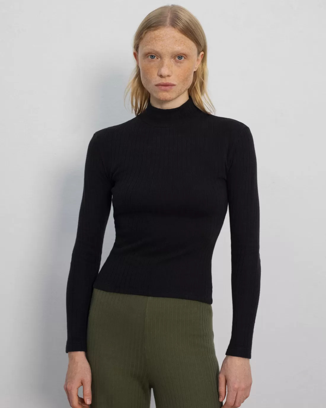 T-Shirts & Tops | Rotholz Ribbed Long-Sleeve Mockneck Organic Cotton - Black