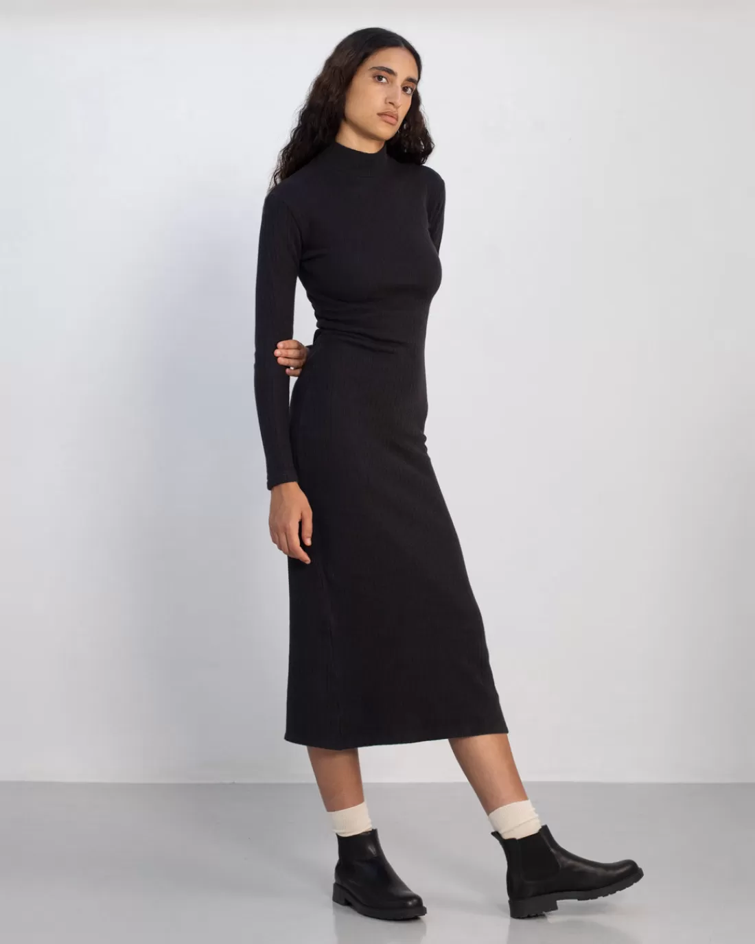 Dresses & Skirts | Rotholz Ribbed Mock-Neck Dress Organic Cotton - True Black