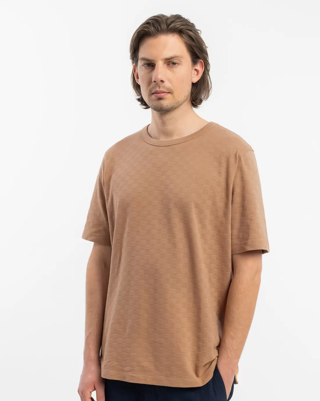 T-Shirts & Tops | T-Shirts & Tops | Rotholz Tonal Check T-Shirt Caramel Brown