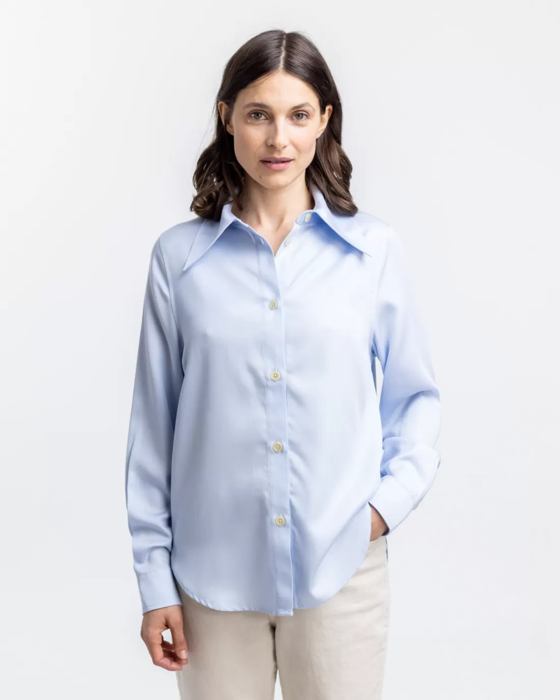 Shirts & Blouses | Rotholz Women's Pointed Collar Shirt Sky Blue